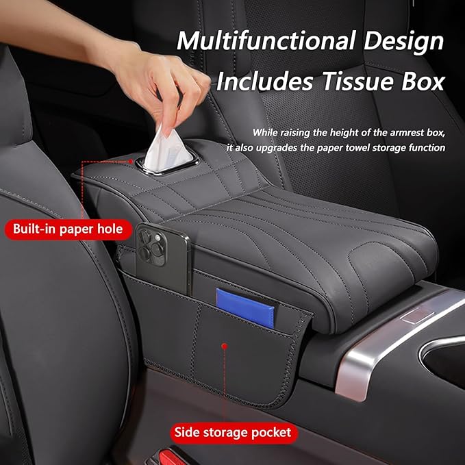 Car Armrest Cover for Buick Enclave 2008-2020 2021 2022 2023 2024 2025 2026, PU Leather Armrest Pad, Anti-Slip Waterproof Center Console Cover, Console Protector for SUV Truck Sedan,C White