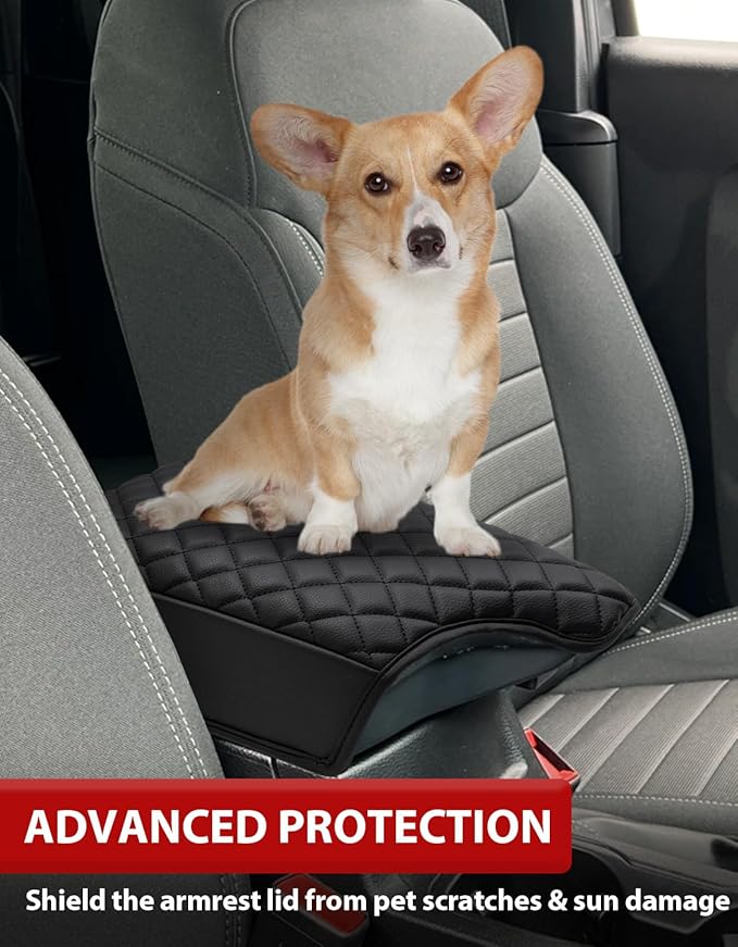 Center Console Armrest Cover for Ford Ranger 2019 2020 2021 2022 2023, Middle Console Arm Rest Lid Protector Pad, Customized Accessories, Vinyl Leather, Anti-scratch, Black