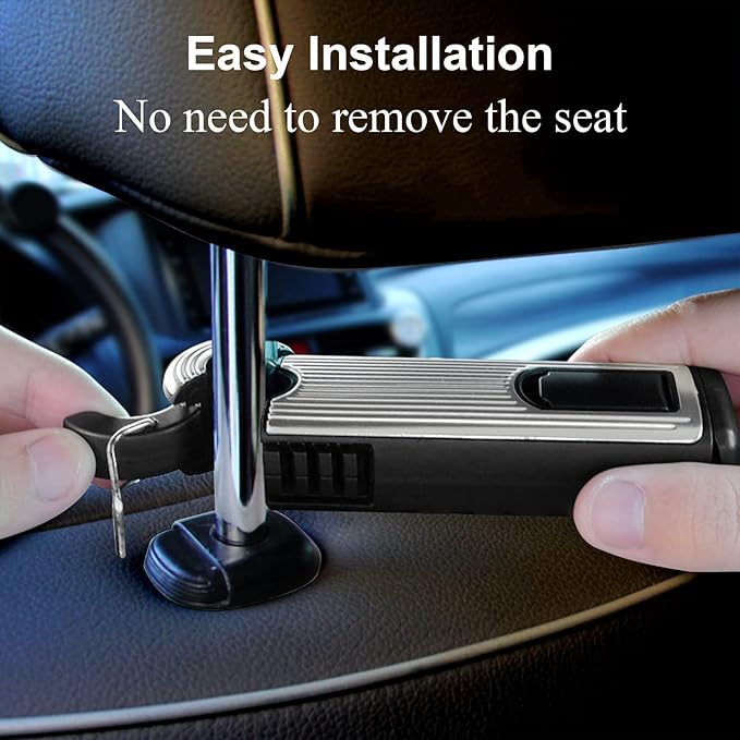 Car Headrest Hidden Hook, New Upgraded 2 in 1 Car Seat Hook with Phone Holder, 360° Rotation Car Hooks for Purses and Bags, Grocery Bag & Handbag (Silver - 1PCS)