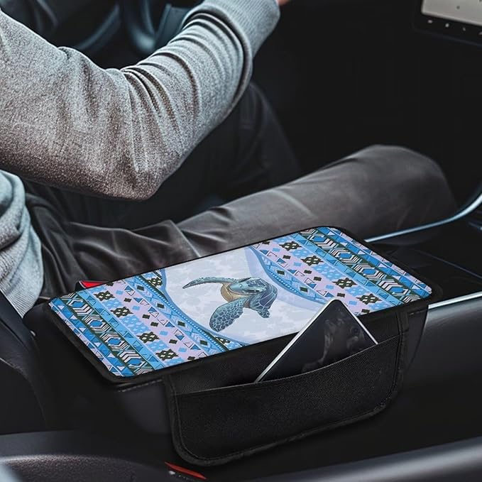 Dreaweet Aztec Car Armrest Cover with Pockets Tribal Turtle Car Accessories Armrest Seat Box Cover Protector Soft Comfortable Car Armrest Box Pad Universal Fit Most Vehicles