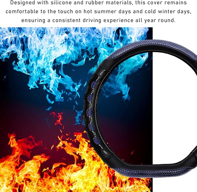Car Steering Wheel Cover, 15 Inches 3D Honeycomb Design Car Steering Wheel Protector with Comfy Grip, Breathable Anti-Slip D-Shaped Steering Wheel Sleeve for Most Vehicles (Blue)