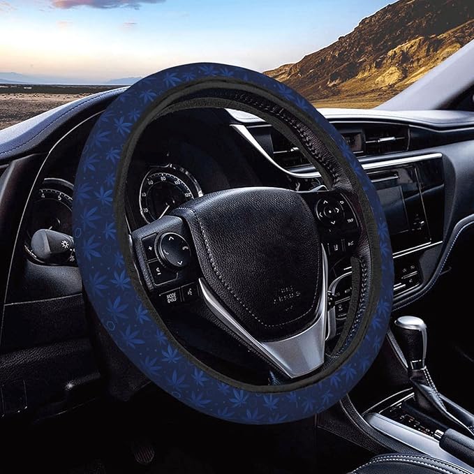 FeHuew Vintage Blue Leaf Geometric Steering Wheel Cover for Women, Girls 15 inch Universal Auto Car Anti Slip Wrap Steering Wheel Covers Fit for Vehicles, Truck, SUV