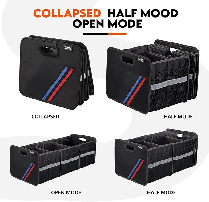 Getally Trunk Organizer for Car， Collapsible Trunk Organizer with Multi Pockets, 3 Compartments Storage Organizer for Car SUV, Truck, Sedan
