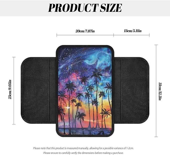 Dreaweet Galaxy Palm Tree Print Car Center Console Cover Car Armrest Cover Car Console Covers with Pockets Universal Car Armrest Storage Box for Most Vehicles
