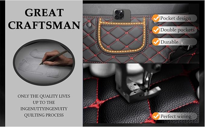 Yaruicar Custom Personalized Floor Mats for Cars Luxury Full Coverage All Car Floor Mats Anti-Slip Leather Car Mat Set Trucks & SUVs Trucks Automotive Floor Mats Liners (Black Red)