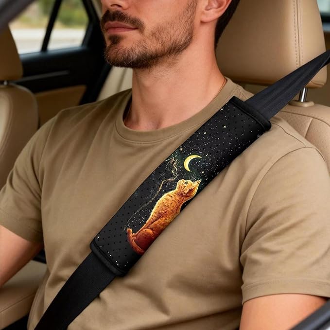Oramclsy Cat Heavy Duty Car Seat Cover Set Star Armrest Pad + PU Breathable Seat Belt Pad Essential Car Accessories