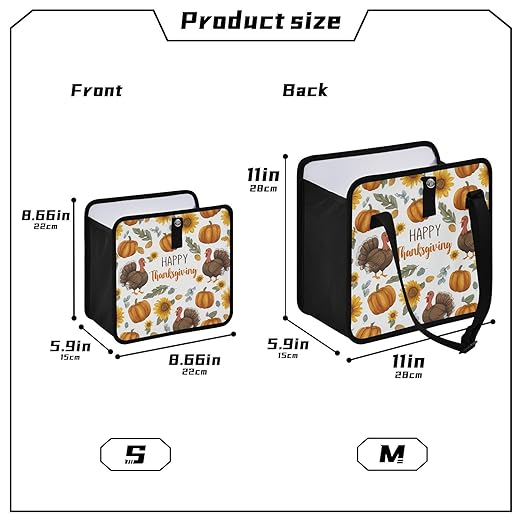 Car Trash Can Organizer Bin with Adjustable Strap for Back Front Seat Console Waterproof Leakproof Collapsible Portable 11 Inch Thanksgiving Turkeys Sunflowers White