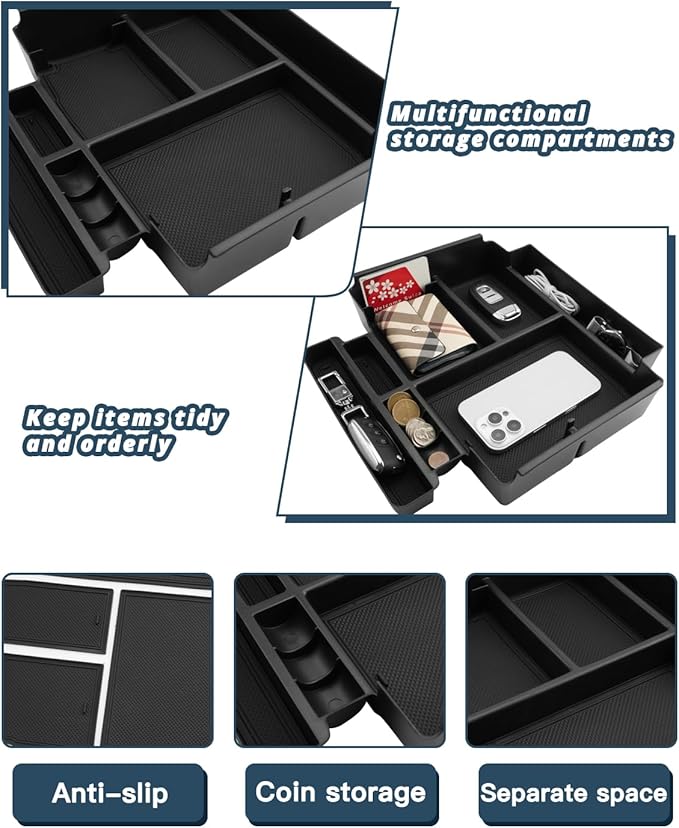 Ruiya 2026 GMC Yukon Denali Center Console Organizer Compatible with 2021-2026 Chevy Tahoe/Suburban(Premier/High Country) & Yukon/Yukon XL(Denali/Denali Ultimate)(Only Fit for Power Sliding Console)