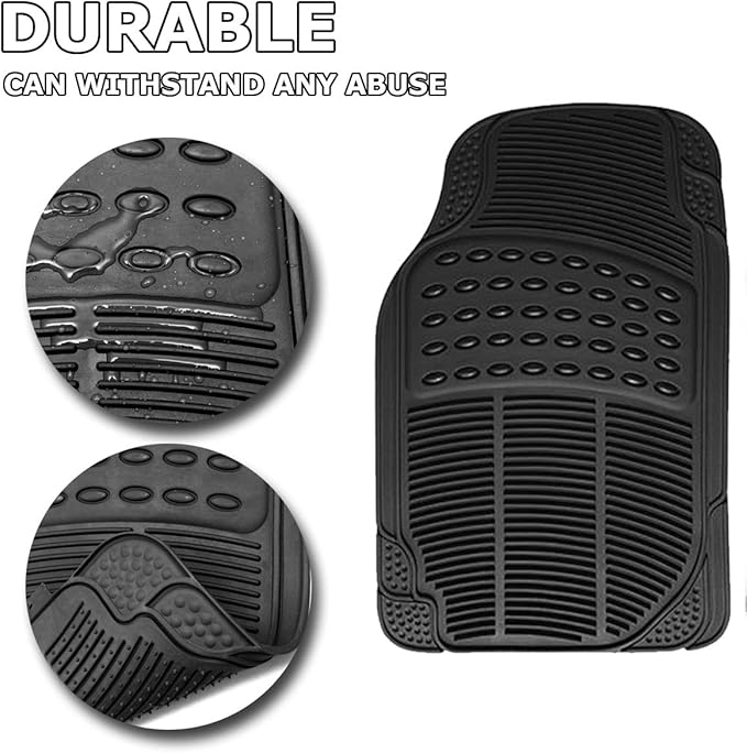 VaygWay Universal 3 Piece Heavy Duty Front and Rear Black Rubber Floor Mats - Premium Quality Trimmable Universal Fit All Weather Protection Floor Mats for Car Van SUV Truck