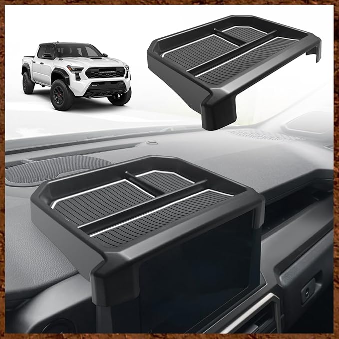 Muslogy Dashboard Storage Box Compatible with 2024 2025 Tacoma & 2025 4Runner Accessories Center Console Organizer w/ 8-inch Screen for SR SR5 TRD PreRunner TRD Sport Off-Road Pro Trailhunter (White)