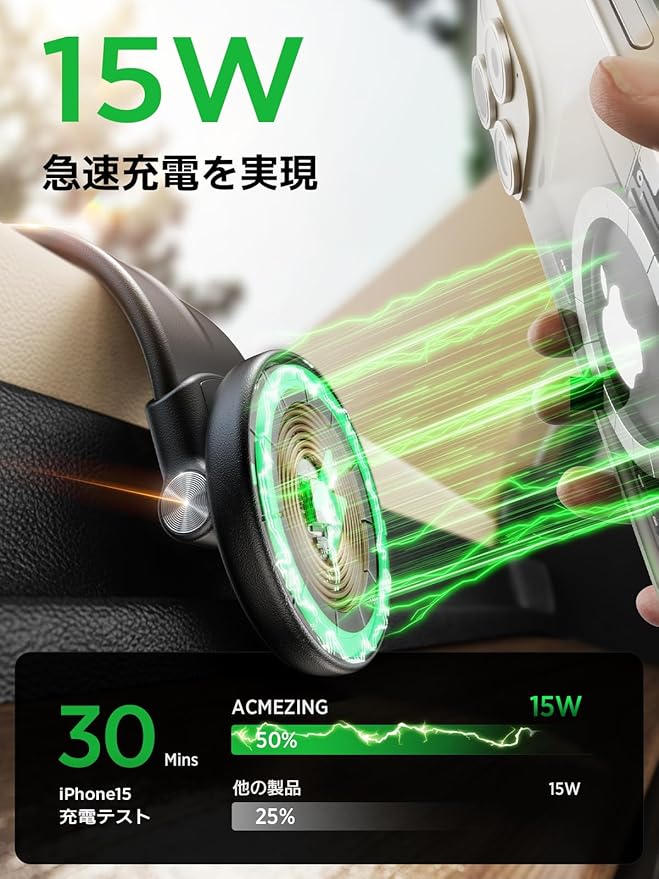 ACMEZING for 15W MagSafe Car Mount Charger, 360% Adjustable Aluminum Alloy Arm, Relocatable Car Phone Holder, Magnetic Wireless Fast Charging, Cell Phone Holder for All Car Models, Carbon Fiber