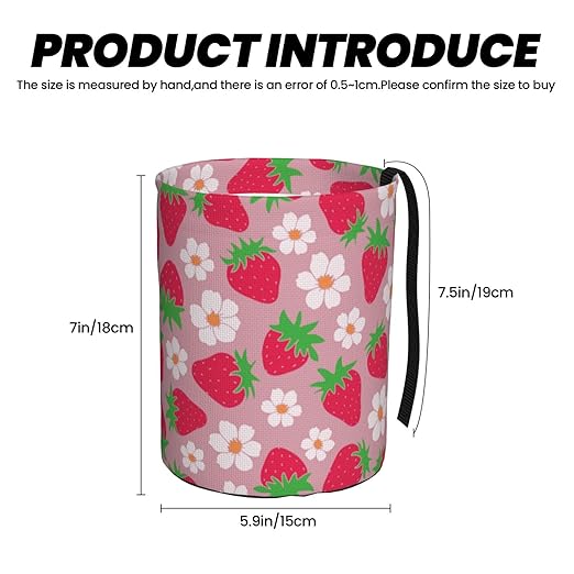 KXWQTRDD Car Garbage Bag Pink Strawberry and Floral Mini Car Trash Bin Portable Collapsible Waterproof Rubbish Bag for Car Accessories Back Front Seat Cup Holder
