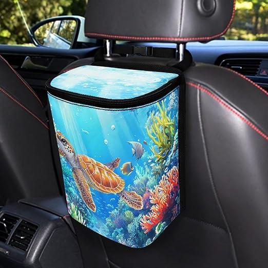 Blue Sea Turtle Car Trash Can Easy Installation Multipurpose Trash Bin for Cars Leak Proof Car Trash Bag Hanging Removable Automotive Accessories Universal Fit for Most Cars,SUV,Sedans