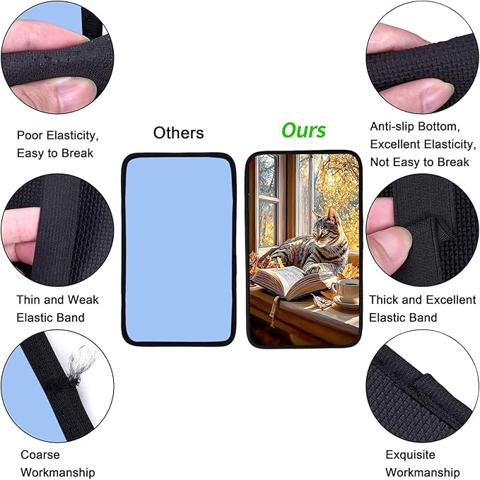 JANENFNA Car Armrest Cover Pads Universal Fashion Cute Auto Center Console Armrest Cover Pad with 2PCS Car Coasters Soft Waterproof Car Armrest Seat Protector for Women,Cat Reading by Window