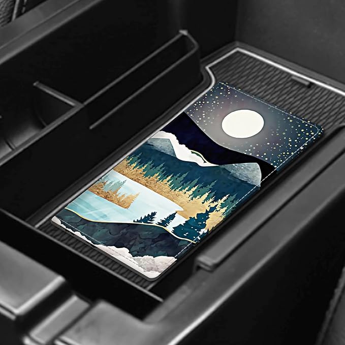 ADUQLZUX Leather Car Registration and Insurance Card Holder, Cute Car Accessories Vehicle Glove Box Car Organizer for Documents, Cards, License Beautiful Night Forest Mountain