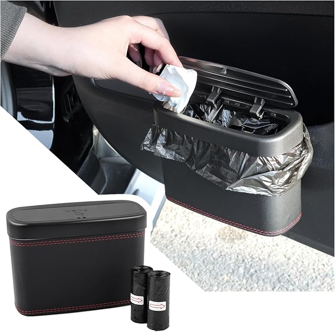 Car Trash Can with Lid,Leather Car Trash Bin with 30 Car Trash Bag,Hanging Leakproof Car Garbage Can,Multi-Purpose Car Organization for Women Car Accessories Fit Cars SUV RV (Big)