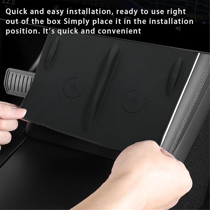 Model Y Center Consoles Wireless Charging Pad, Non-Slip Silicone Mat for Tesla Model 3/ Y Juniper 2025 2024 Phone Charger Protective Pad Car Interior Accessories(Black,for Model 3/Y 2024)