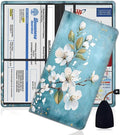 Car Registration Holder, PU Leather Vehicle Glove Box Organizer for Driver License, Document, Car Insurance Holder with Magnetic Shut, Auto Paperwork Wallet Case Accessories, White Flowers Pattern