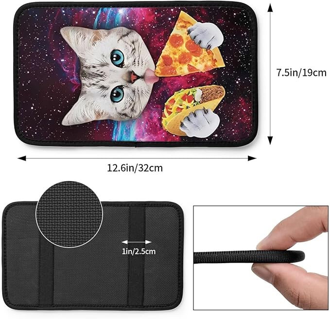 DORKEIXIA Galaxy Cat Pizza Taco Sky Funny Auto Center Console Armrest Pad Universal Car Center Console Cover Seat Box Cover for Sedan, Van, SUV, Truck Car Accessorie
