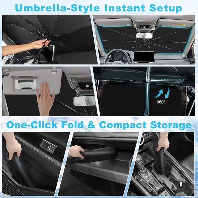 2025 Upgrade Windshield Sun Shade Umbrella Custom Fit for Honda Accord 2023 2024 2025 Foldable UV Protection Car Cover, Emergency Rain Shield & Dashboard Protector - Durable Auto Accessory