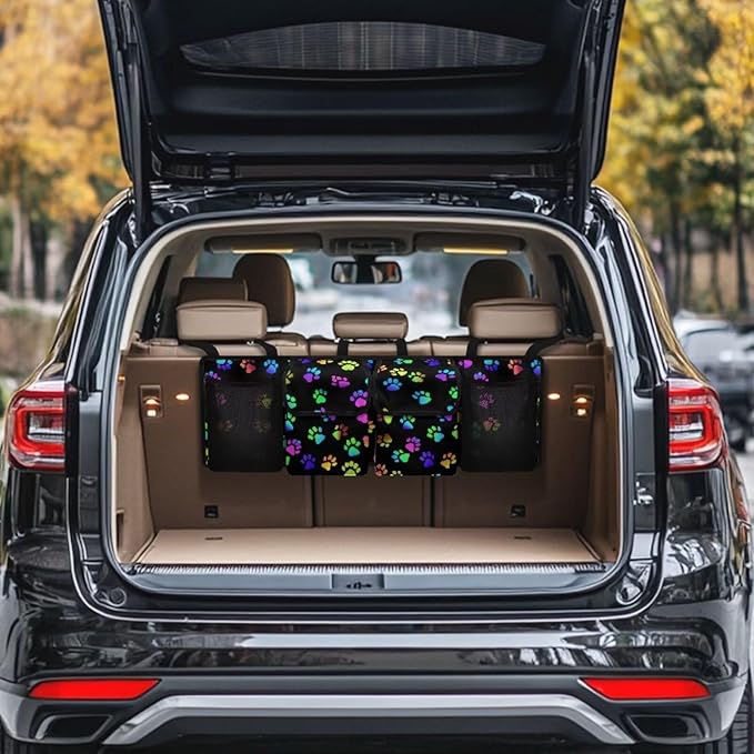 Trunk Organizer Cute Paw Print Car Storage Organizer Oxford Cloth Keep the Car Clean and Tidy Washable Car Trunk Organizers for Women, Easy to Install and Clean