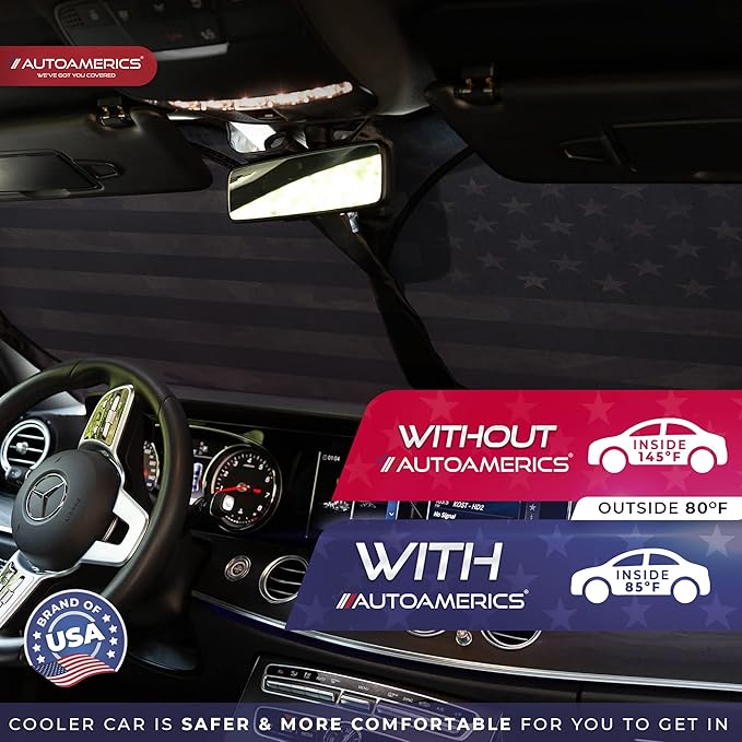 Autoamerics 1-Piece Windshield Sun Shade Dark Camo American Flag USA Design - Foldable Car Front Window Sunshade for Most Sedans SUV Truck - Blocks Max UV Rays and Keeps Your Vehicle Cool - Small