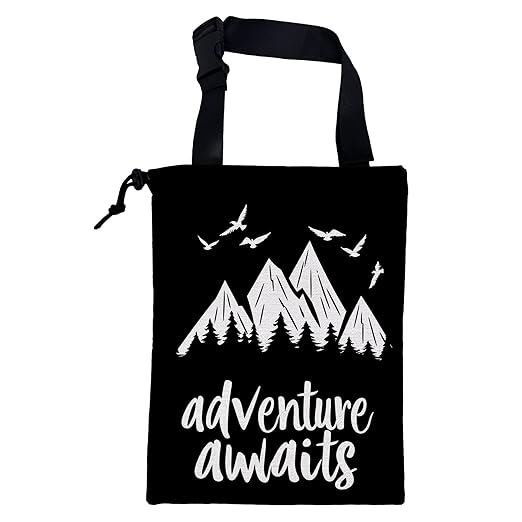 KXWQTRDD Adventure Awaits Car Garbage Bag Mountain and Bird Hanging Canvas Car Trash Bag Drawstring Car Back Seat Organizer for Car Back Front Seat Console with Adjustable Buckle
