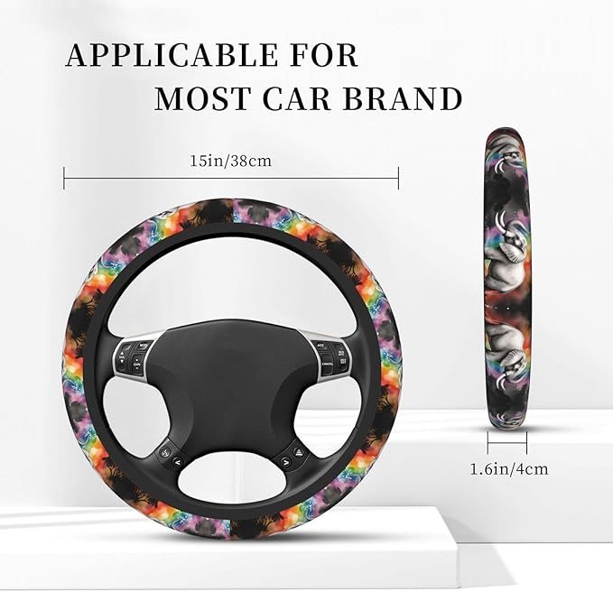 Elephant Rainbow Neoprene Steering Wheel Covers Women Men Car Accessories, Universal 15 Inch Fit Auto, Suvs, Truck