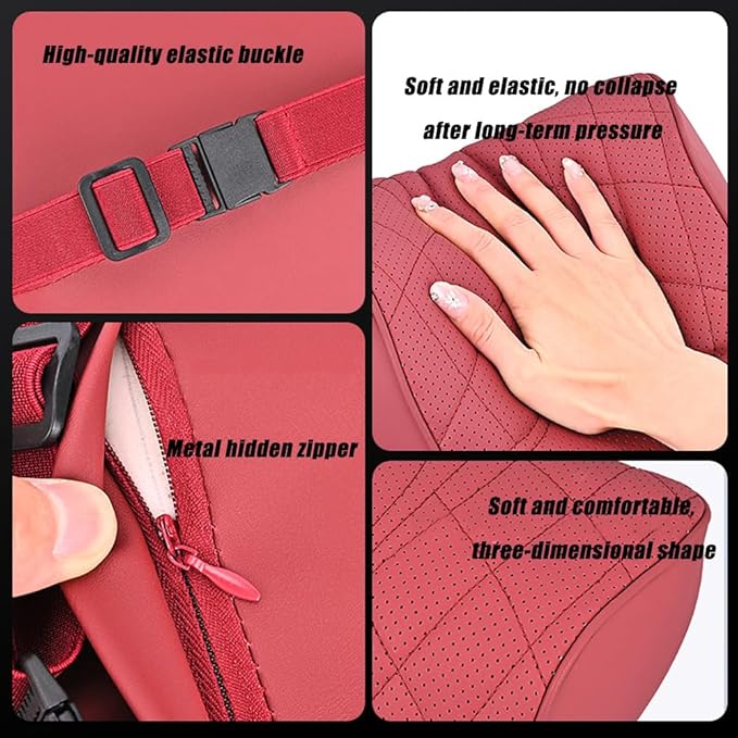 for Chevy Silverado 2007 2008 2009 2010 2011 2012 2013 Leather Car Seat Headrest Lumbar Cushion, Lumbar Support Pillow for Car,for Driving Traveling Relieving Neck Fatigue,1-C Brown