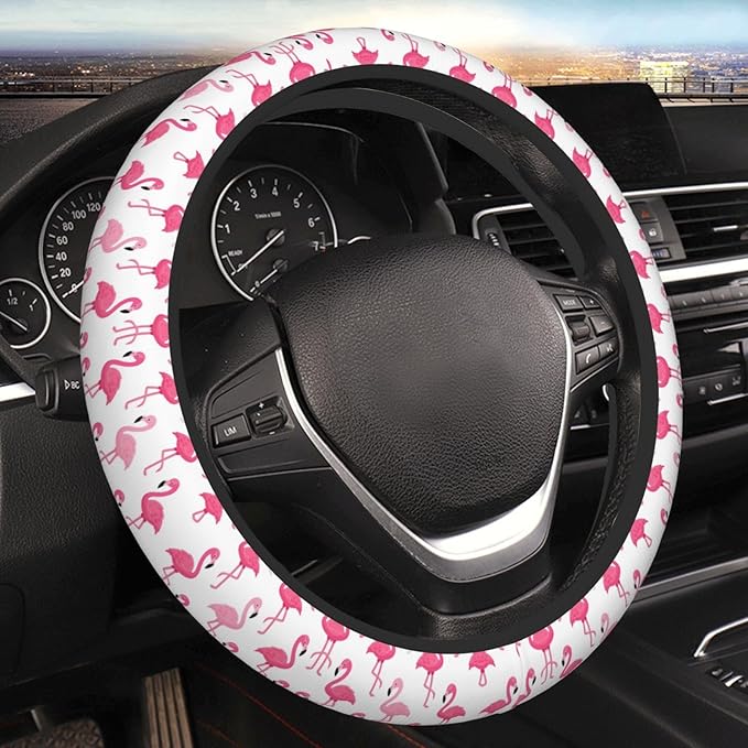 Flamingoes Art Pattern Universal Fit Steering Wheel Cover for Car, Truck, and SUV, Durable Steering Wheel Protection