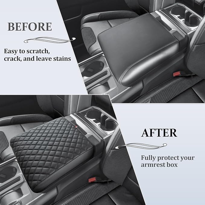JDMCAR Armrest Cover Compatible with 2021 - 2025 2026 Ford F150 PU Leather Car Interior Accessories, Customized Anti-Scratch Leather Armrest Lid Protector Pad (Work Surface Console Only)