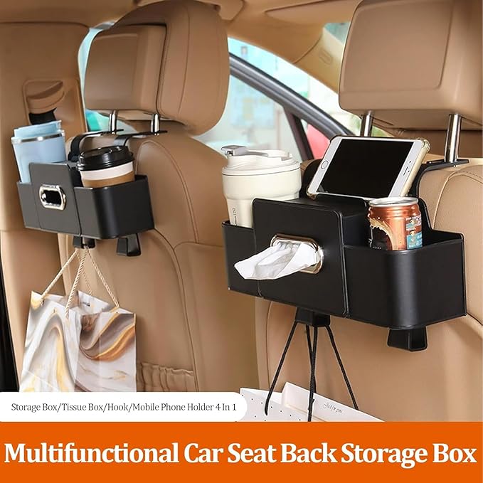 Car Organizers and Storage Box, Car Organizers and Storage Box Behind Seat, Car Multifunctional Seat Back Waterproof Storage Bag, Universal Headrest Hanging Seat Back Bag (Brown)