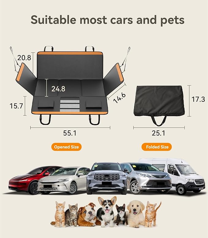 Letsenjoy Back Seat Extender for Dogs,Upgraded PU Leather Dog Car Cover for Back Seat with Hard Bottom Holds 400lbs,Waterproof Seat Protector Dog Hammock for Car, Universal Fits SUV Small Truck