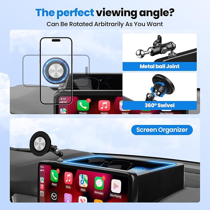 Karltys Magnetic Phone Holder, Dashboard Organizer Phone Mount with 2 Options iPhone MagSafe & Clip-in Holder for Mazda CX5, 360° Rotation Phone Holder for Mazda CX-5 2022-2025 10.25-Inch Screen