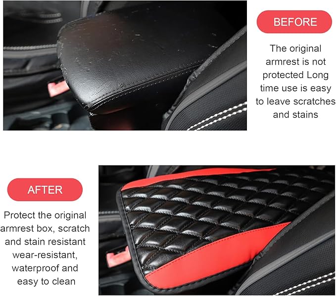 Car Center Console Cover, Leather Armrest Seat Cover Protector, Universal Waterproof Armrest Pad, Car Decoration Accessories, Fit for Most Cars, Vehicles, SUVs (Red)