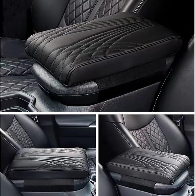 BODLYL Car Center Console Cover, Memory Foam Car Armrest Cover, Black Arm Rest Covering Car, Middle Organizer Elbow Pillow, Leather armrest Cover for Car/SUV/Truck/Auto (No.2 Black)