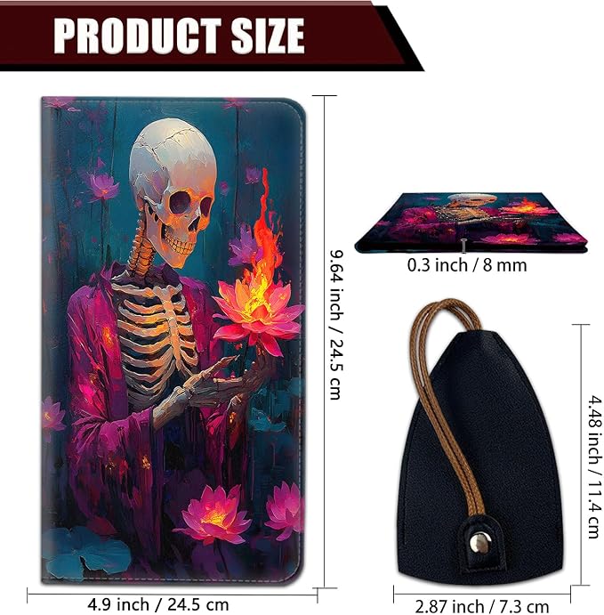 Car Document Holder with Magnetic Shut, Car Registration and Insurance Card Holder, Vehicle Glove Box Organizer Documents, Driver License, Auto Paperwork Organizer Wallet, Skeleton Holding Lotus