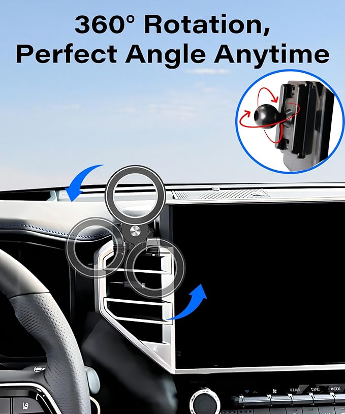 Magnetism Car Phone Holder for 2022-2025 Toyota Tundra / 2023 2024 2025 Toyota Sequoia Accessories Compatible with MagSafe Hands-Free 360 Degree Rotation Adjustable Cell Phone Mount