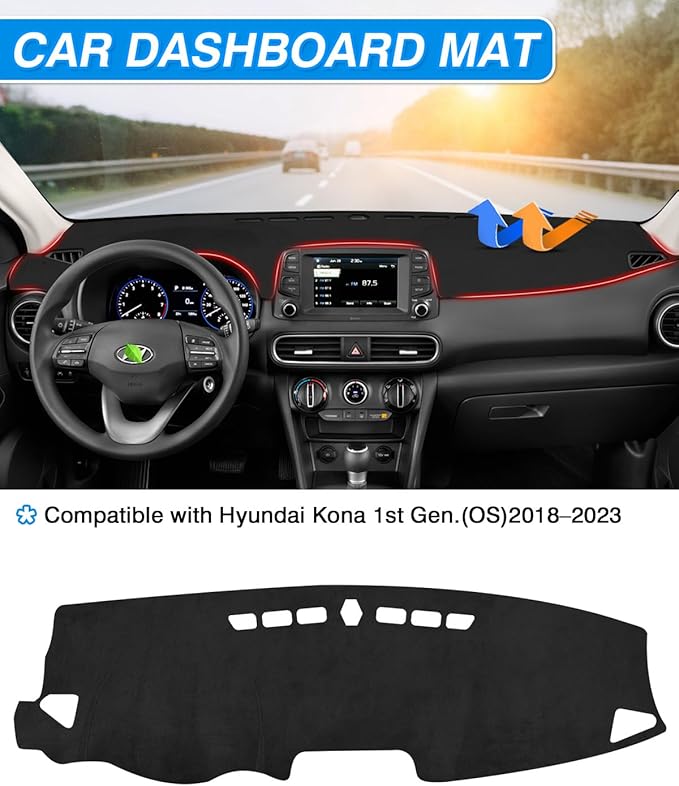 CARTIST Dash Cover Fits for 2018-2021 2022 2023 Hyundai Kona (No HUD) Dashboard Cover Mat Non-Slip Pad Carpet Anti-Glare