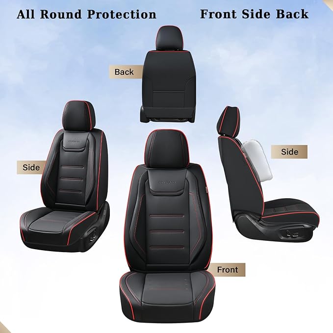 Coverado Car Seat Covers, Front Covers for Cars, Car Seat Cover Front Seats, Car Seat Protector Waterproof, Leather Cushion, Universal Interior Covers Seat Protectors for Most Cars Black-Redline