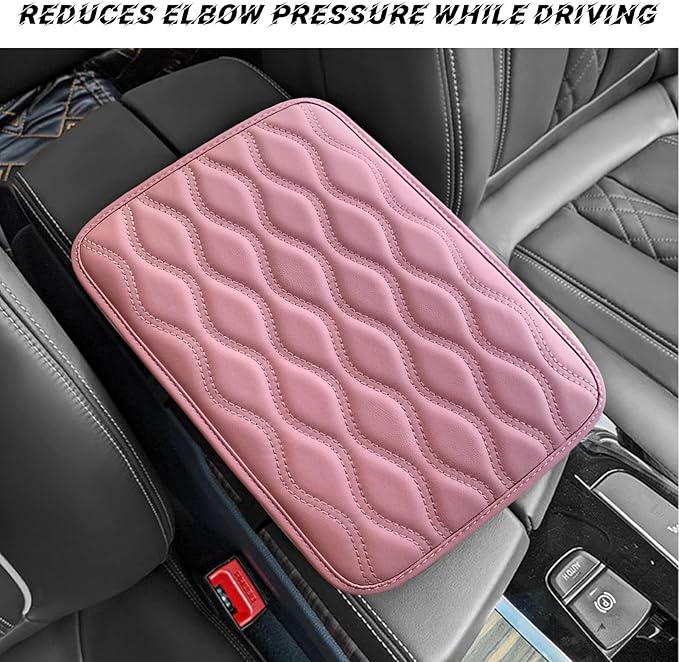 Car Center Console Pad, Waterproof PU Leather Auto Armrest Box Cover, Comfortable Vehicle Arm Rest Protector Cushion Pad for Car SUV, Universal Car Accessories (Pink)