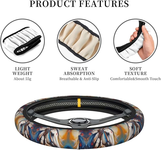 Colored Geometry Horse Head Universal Fit Steering Wheel Cover for Car, Truck, and SUV, Durable Steering Wheel Protection