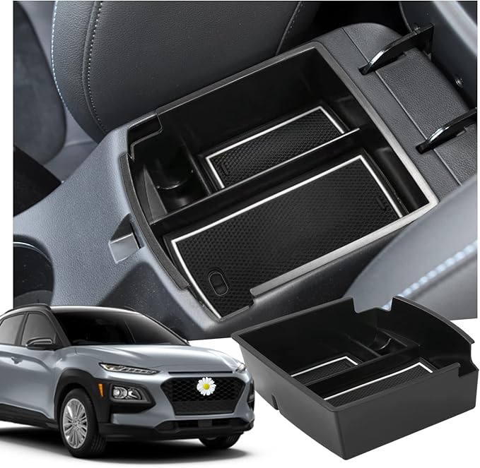 Ruiya Kona Center Console Organizer for Hyundai Kona Accessories Middle Console Organizer 2018+ Hyundai Kona Armrest Storage Box Glove Tray Compatible with 2018 2019 2020 2021 2022 2023 Hyundai Kona