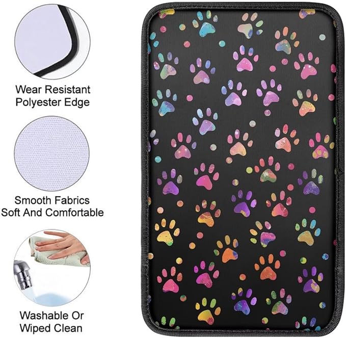 Colorful Dog Paws Arm Rest Car Car Center Console Cover Auto Console Armrest Cover Easy to Install Universal Cars Interior Accessories Cars Arm Rest Cover 12.3 x 7.5 Inch