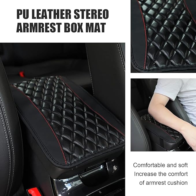 Car Center Console Cover, Leather Armrest Seat Cover Protector, Universal Waterproof Armrest Pad, Car Decoration Accessories, Fit for Most Cars, Vehicles, SUVs (Black)
