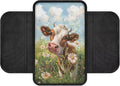 Cow Floral Grass Pattern Car Center Console Cover Anti-Slip Auto Box Cover Protector Lightweight Vehicle Armrest Cover Pad Universal Fit for Most Cars Sedan Truck SUV