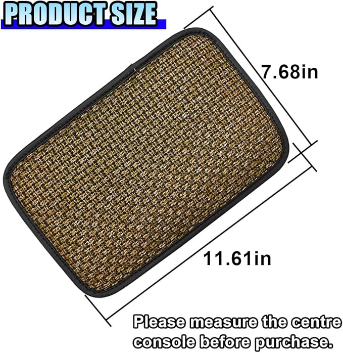 Car Center Console Armrest Pad, Linen Fabric Auto Armrest Box Protector Cover, 11.6 × 7.7 Inch Vehicle Middle Console Mat, Universal Interior Decoration Accessory for Car, SUV, Truck (Beige)