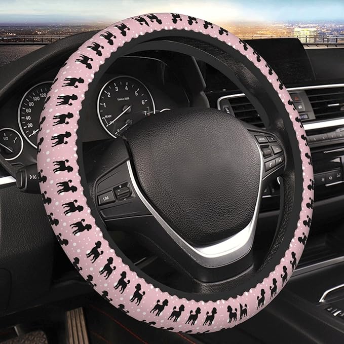 Poodle Pattern Universal Fit Steering Wheel Cover for Car, Truck, and SUV, Durable Steering Wheel Protection