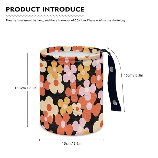 Brosoneto Print Cute Hippie Flower Cartoon Collapsible Waste Basket Bin Multipurpose Trash Bin for Car Hanging Portable Dustbin Bin Accessories Garbage Bin Universal