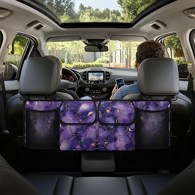 Purple Marble Hanging Trunk Organizer for SUV, Car Organizer, Waterproof Back Seat Organizer for SUV, Car Organizers and Storage with Adjustable Straps, Car Storage Organizer